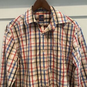 T. Harris London Shirt Men Large L Red‎ Cream Plaid Check Long Sleeve Classic